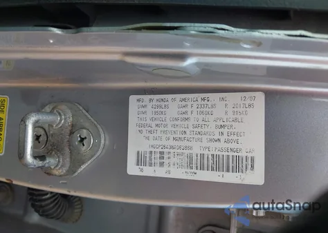 2008 Honda Accord 2.4 Lx-P из США, поврежденный, VIN 1HGCP26438A062868